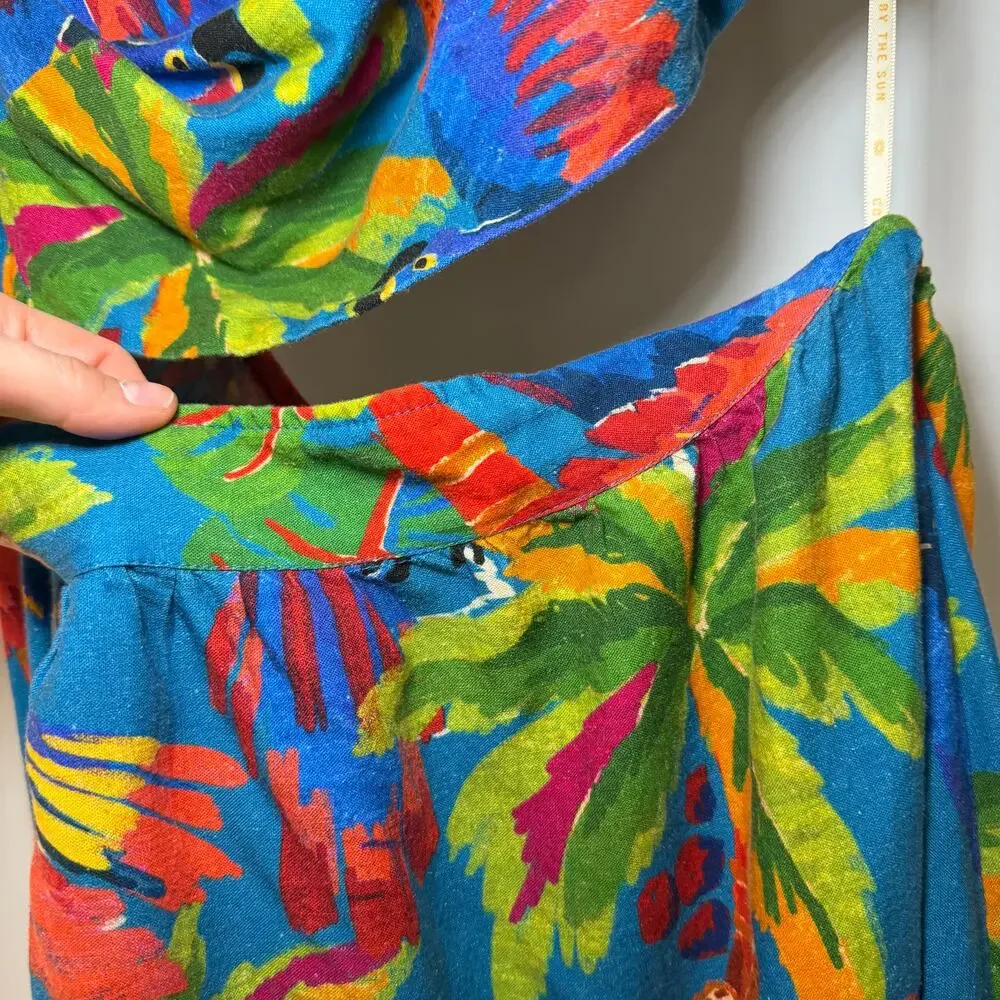 Farm Rio Sunny Day Maxi Dress One-Shoulder Cutout Tropical Linen Blend Size XL - Picture 9 of 14